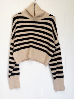 CARLY JEAN LOS ANGELES Turtleneck Sweater Black Tan Stripe Medium